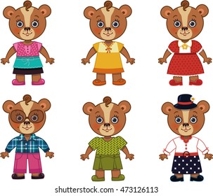 Vector mother bear illustration featuring different costumes.