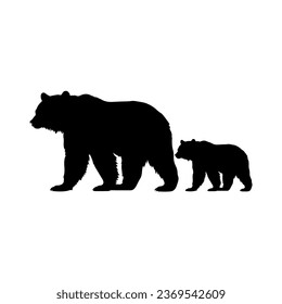 Vector mother bear mama bear with cub silhouette isolated flat vector icon logo for animal wildlife apps, design for safety signs, logotype and websites.  watch out bears