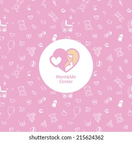 Vector mother center logo with seamless baby pattern