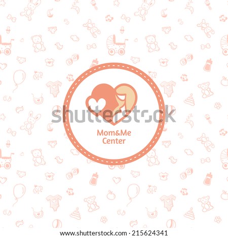 Vector mother center logo with seamless baby pattern