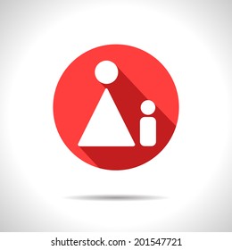 Vector mother with child flat red icon. Eps10