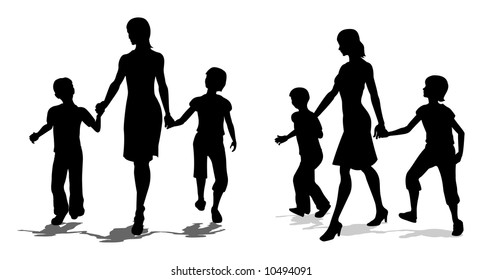 vector mother with children silhouette