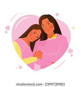 Vector of mother cuddling her daughter