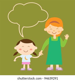 Vector of mother and daughter