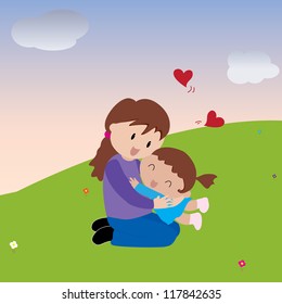 Vector of mother and daughter having fun outdoors