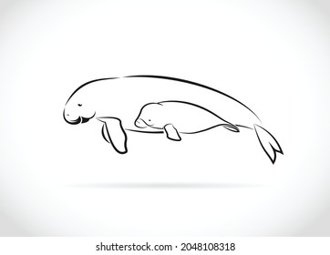 Vector of mother dugong and baby dugong design on white background. Easy editable layered vector illustration. Wild Animals.