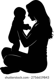 Vector mother holding infant child gently showing love and care silhouette design