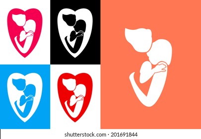 Vector of Mother hugging her daughter