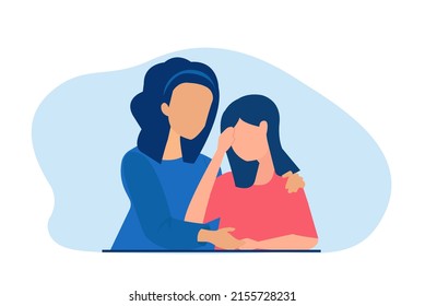 Vector of a mother supports her crying teenage daughter.