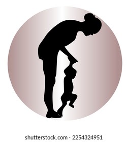 Vector of a mother teaching her child to walk