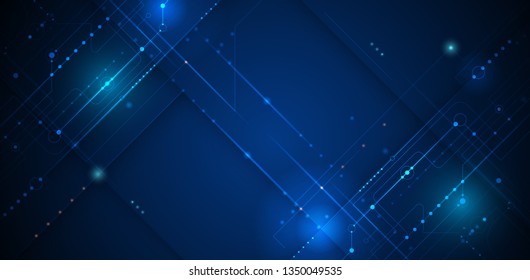 Vector motherboard or circuit board on blue background. Illustration computer hardware, integrated circuit system design. Abstract hi-tech futuristic, digital engineering, science technology concept
