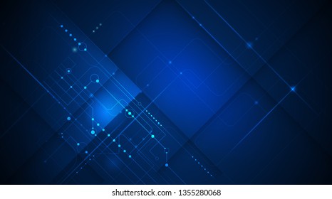 Vector motherboard or circuit board on blue background. Illustration computer hardware, integrated circuit system design. Abstract hi-tech futuristic, digital engineering, science technology concept