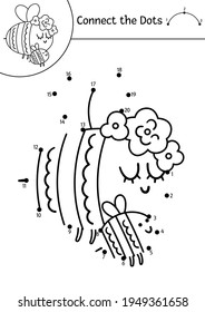 Vector mothers day dot-to-dot and color activity with cute baby bumblebee and mother. Spring holiday connect the dots game for children with funny forest insect. Woodland coloring page for kids. 


