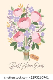 Vector Mother's Day Hand drawn Illustration. Flower Bouquet for Mom.