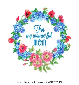 Vector Mothers Day lettering greeting card, with retro style flowers. 
