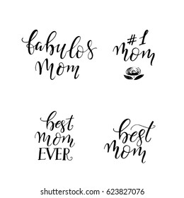 Vector  Mother's day lettering set. Holiday lettering. Modern calligraphy. Isolated on white background.