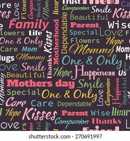 Vector Mother's Day seamless pattern with words for mother