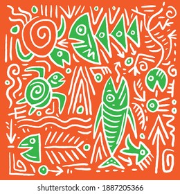 Vector motif, ethnic primitive pattern and pop colors