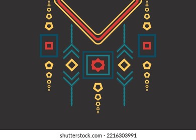 Vector Motif Ikat Geometry neckline Ethnic oriental Morocco pattern traditional Brocade kurta Aztec style embroidery abstract vector illustration. design for texture, fabric , saree fashion women wear