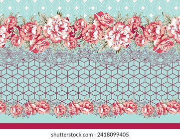 Vector Motif Pattern Design with Border and Background Using Geometric Flower