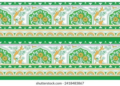 Vector Motif Pattern Design with Border and Background Using Geometric Flower
