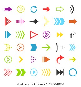 Vector motion arrows icon. Flat colorful line pointer for direction ui. Graphic colorful cursor shape for navigation button for web. Arrows symbol collection. Digital multi form sign for click on app