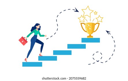 Vector of a motivated businesswoman climbing up to her career goal 