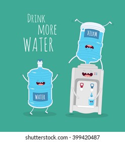 Tarjeta de motivación del vector. Botella divertida y refrigerador de agua. Utilícelo para tarjeta, afiche, banner, diseño web e impresión en camiseta. Fácil de editar. Ilustración vectorial.