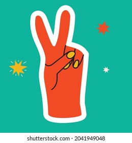 Vector Motivation Card With Hand Sign Victory. Everything Will Be OK. Stylish Vintage Background In Trendy Design