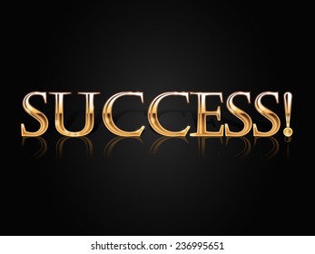 Vector Motivational Banner, Golden Word Success on Dark Background