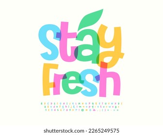 Vector motivational banner Stay Fresh with decorative Leaf. Handwritten watercolor Font. Set of creative Alphabet Letters, Numbers and Symbols