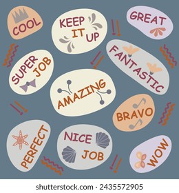 Vector Motivational Collection of stickers with the words great job and cool Flat style