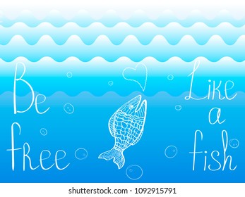 Vector motivational illustration of a fish in the sea waves
