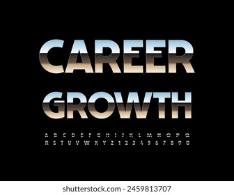 Vector motivational logo Career Growth. Modern Silver Font. Reflective Metallic Alphabet Letters and Numbers set.