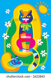 Vectormotley-Katze und eine blaue Maus