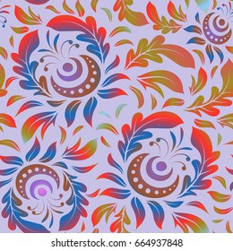 Vector motley ornament. Pattern with blue, yellow and pink elements. Can be used for luxury greeting rich card. Vintage seamless texture.