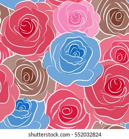 Vector motley rose flowers seamless pattern.