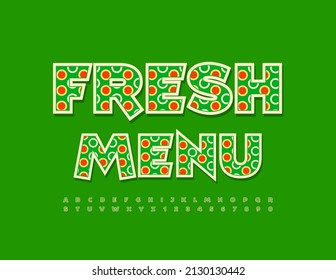 Plantilla de varilla vectorial Menú fresco. Fuente Dotada Brillante. Conjunto creativo de letras y números de alfabeto