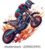 vector A motocross rider on a motorcycle in a red jacket t-shirt design