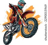 vector A motocross rider on a motorcycle in a red jacket t-shirt design