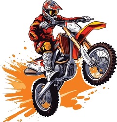 Vector A Motocross Rider On A Motorcycle In A Red Jacket T-shirt Design