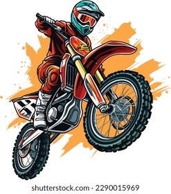 vector A motocross rider on a motorcycle in a red jacket t-shirt design - Shutterstock ID 2290015969