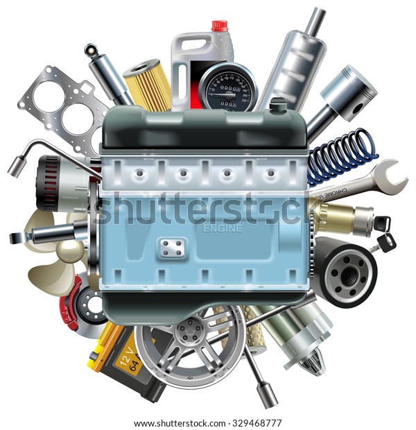 Vector Motor Engine Car Spares Stock Vector (Royalty Free) 329468777