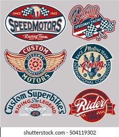 Vector motor patches collection, artwork for boy wear prints or embroideries