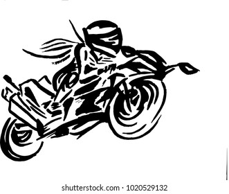 Vector Motorbike Black Logo with Lady Rider