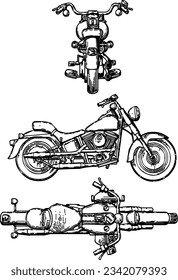 Vector motorbike in different angle. Illustration motorcycle.