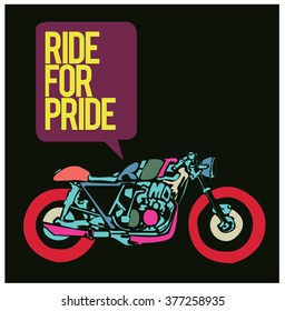 vector motorbike illustration ride for pride  colorful poster