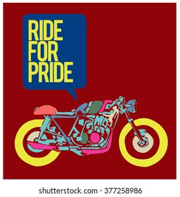 vector motorbike illustration ride for pride  colorful poster