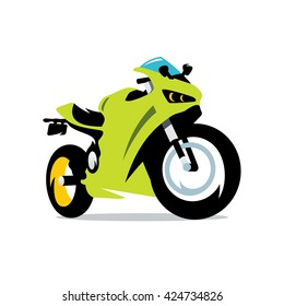 Vector Motorcycle Cartoon Illustration. Green Sport bike. Branding Identity Corporate unusual Logo isolated on a white background