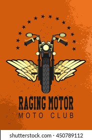 vector motorcycle club emblem retro bike with wings